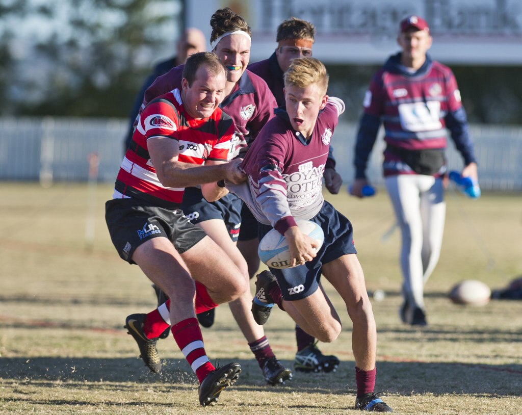 Brandon Murray, Rangers tackles Declan Wheeler, Bears. Picture: Nev Madsen