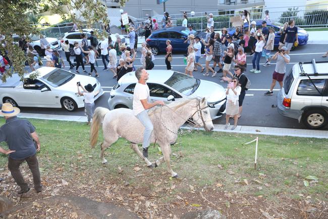 People in the Tweed are protesting the border restrictions. 22 August 2021 Coolangatta Picture by Richard Gosling