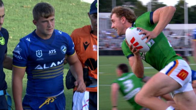 It was a dream debut for Ricky Stuart’s boy and now Canberra have a selection headache after they stunned Parra with Brad Arthur’s son copping a brutal KO.