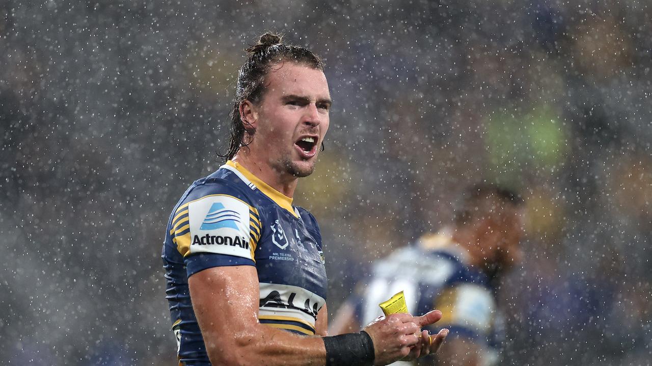 SYDNEY, AUSTRALIA – MARCH 18: Clinton Gutherson of the Eels reacts during the round two NRL match between the Parramatta Eels and the Melbourne Storm at Bankwest Stadium on March 18, 2021, in Sydney, Australia. (Photo by Cameron Spencer/Getty Images)