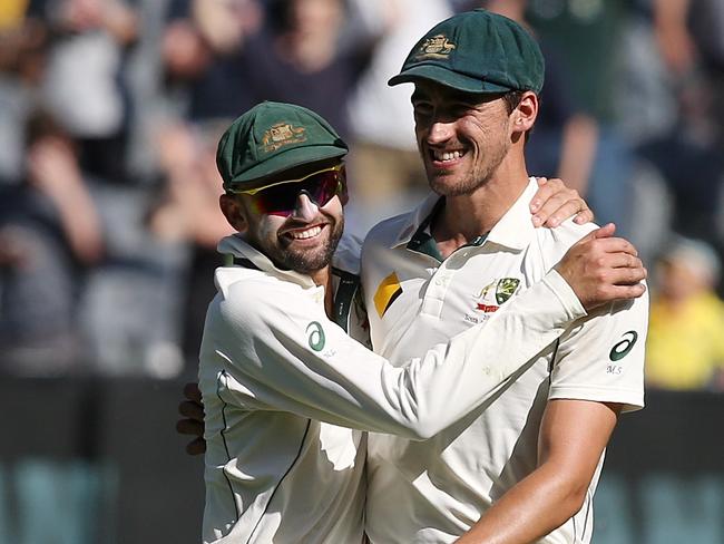 The two heroes celebrate the win. Picture: Wayne Ludbey