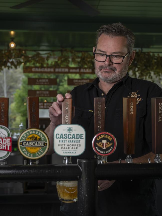 SUNTAS First Harvest Cascade beer, at Cascade tap with head brewer Brendan Flanagan. Picture: Caroline Tan