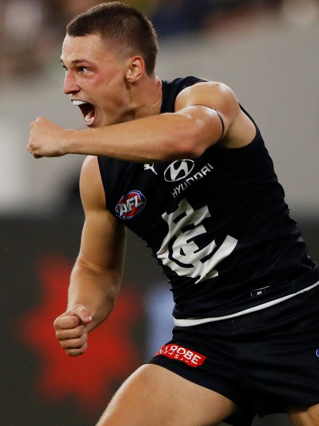 A fired up Corey Durdin celebrates a goal. Picture: AFL Photos via Getty Images