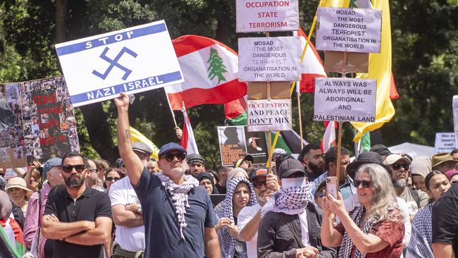 Al Yazbek waves a Nazi sign at a Pro-Palestine protest in Sydney. Picture: Jeremy Piper