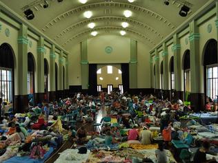 Severe Cyclone Yasi 2011. Innisfail's historic Johnstone Shire Hall which was smashed during Cyclone Larry is being used as a makeshift storm refuge for 600 people.