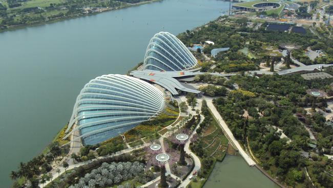 The domes of the Gardens by the Bay, photographed from the deck of the Marina Bay Sands. Picture: Lyndal Reading.