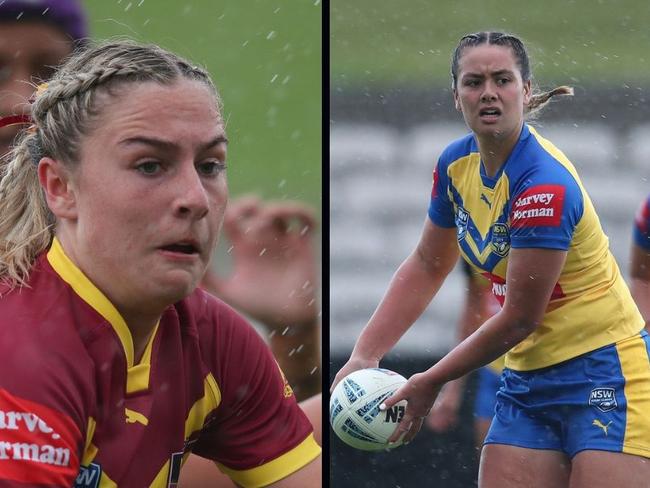 NSW Country player Charlotte Barwick and NSW City's Alexis Tauaneai. Picture: Bryden Sharp.