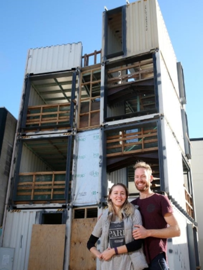 The van Gorps outside their home when it was being constructed. Picture: Robert van Gorp