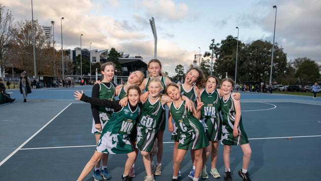 Bell Park White under-11 netball team pull their funniest faces.