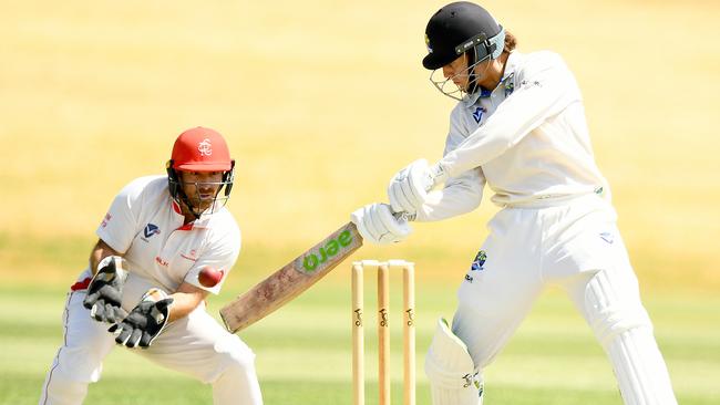 Jevon Kett in action for St Bernard’s and Dennis Maratos behind the stumps for Preston. Picture: Josh Chadwick