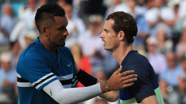 Andy Murray (R) believes Nick Kyrgios is knocking on the door of a grand slam title. Picture: Marc Atkins/Getty