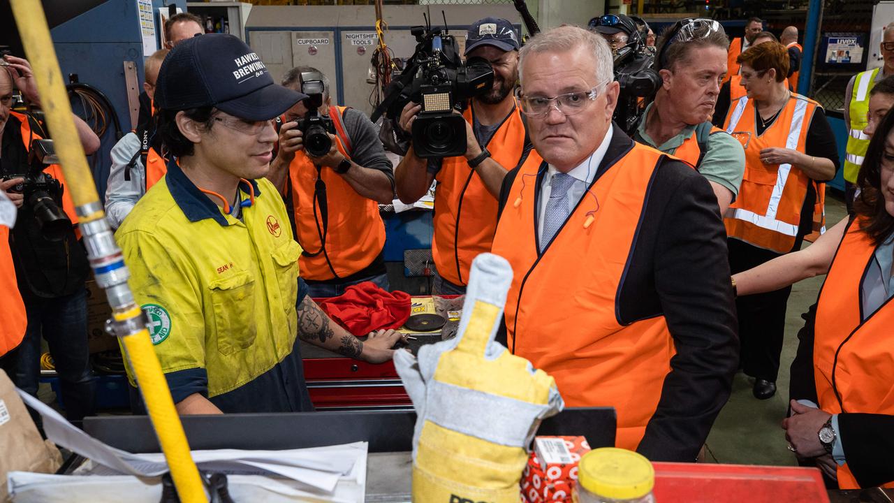 Prime Minister Scott Morrison in the electorate of Parramatta, where he slammed Anthony Albanese saying he has ‘no idea’ about the top job. Picture: Jason Edwards