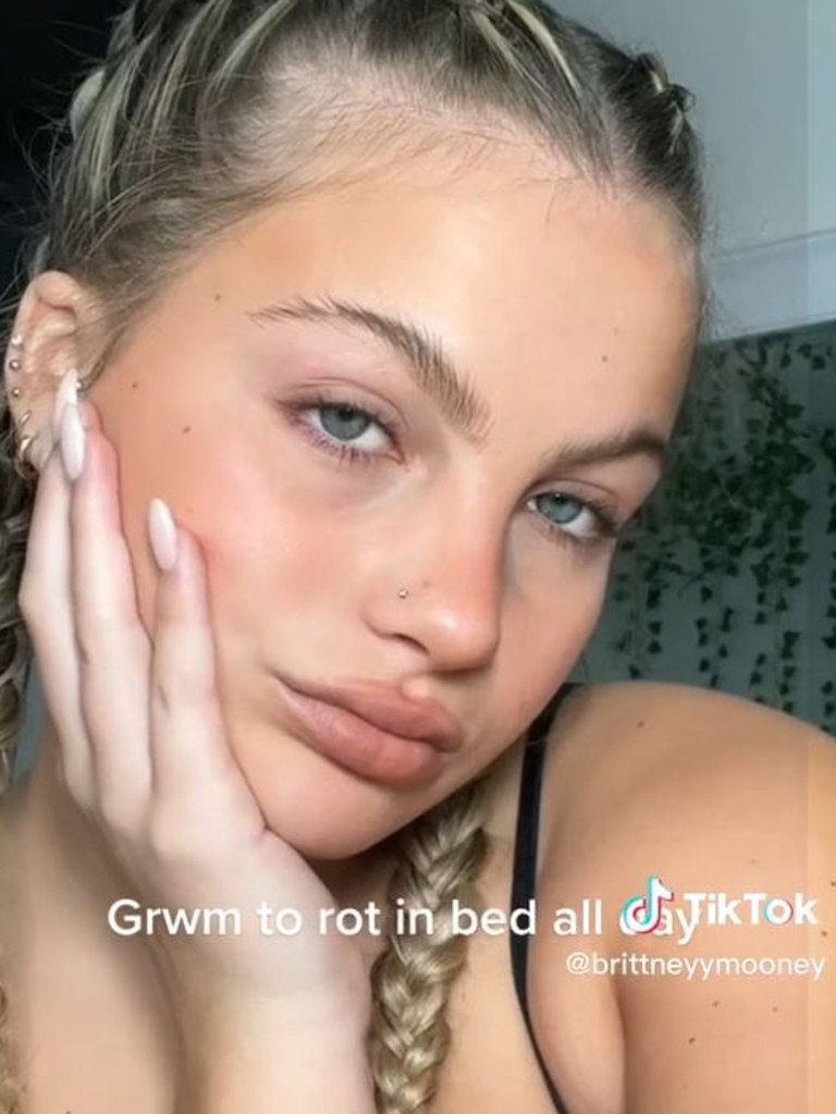 Some Gen Z’s are doing full makeup routines before starting their ‘bed rot’. Picture: @brittneyymooney/TikTok