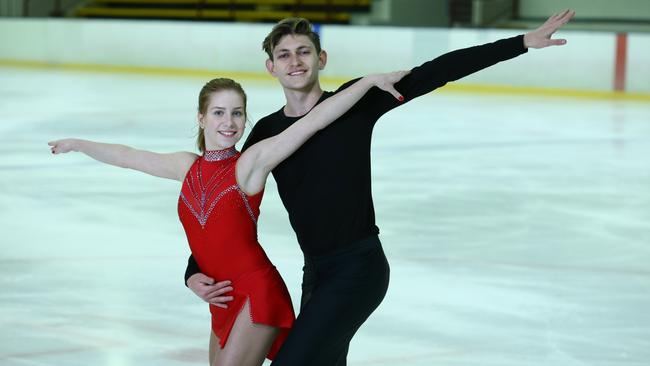 Rooty Hill indigenous skater Harley Windsor and Russian teenager Katia Alexandrovskaya have a lot to smile about after they landed two successful triple lutz manoeuvres. Picture: Britta Campion