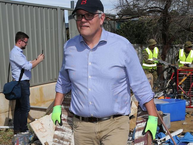 The Prime Minister of Australia Scott Morrison has spent the third day of his visit to Western Australia touring cyclone affected areas in the tourist town of Kalbarri. Pictured is the Prime MInister in the town on April 16, 2021. Picture - Justin Benson-Cooper / The West Australian