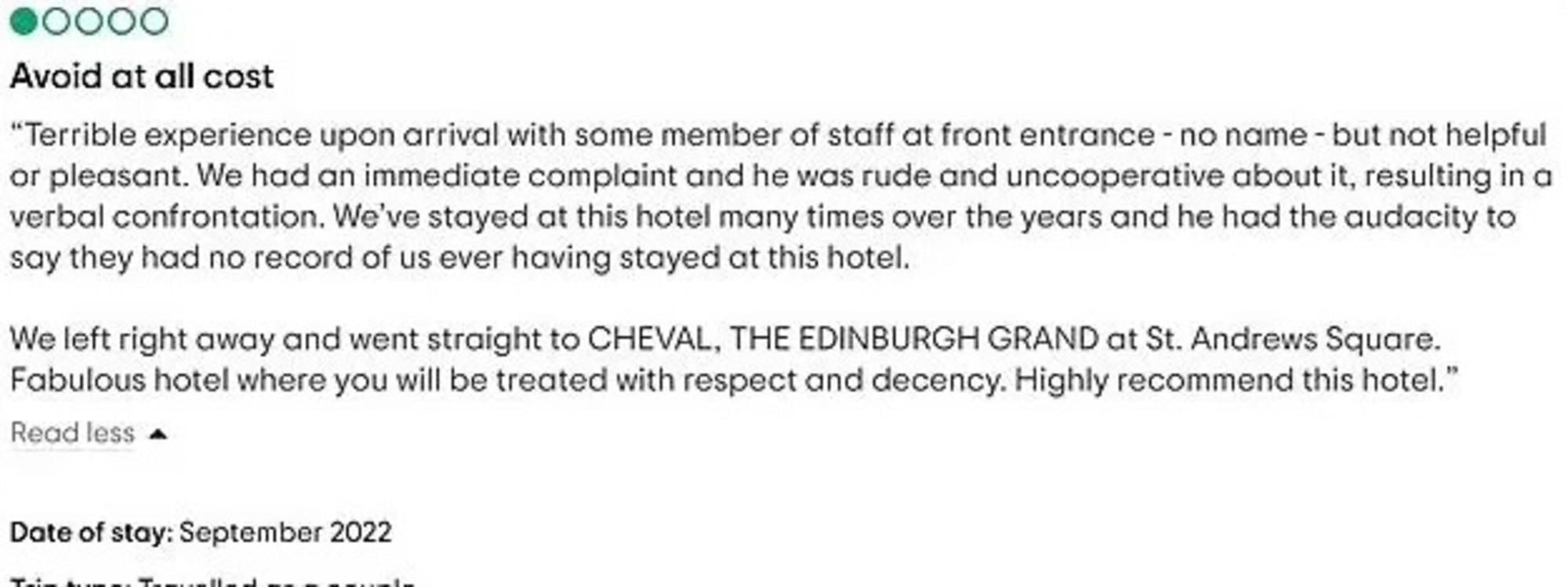 The ‘terrible’ review was left by an unsatisfied customer. Picture: TripAdvisor