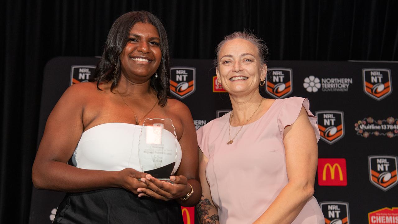 Ellie Niki and Kate Worden at the 2023 NRL NT Frank Johnson / Gaynor Maggs medal night. Picture: Pema Tamang Pakhrin