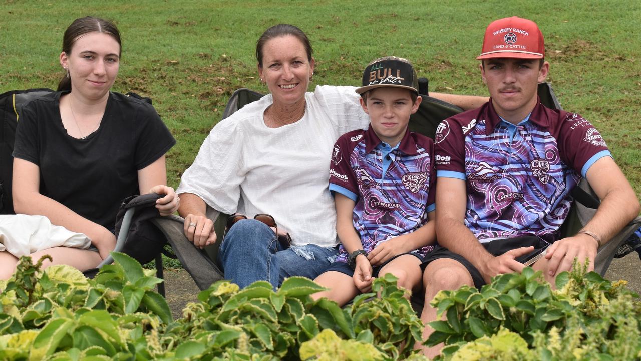 The Podham family - Dakota, Kelly Levi and Darcy - at the CQ Capras versus Mackay Cutters under-17 and under-19 pre-season trials at Rugby Park, Rockhampton, on February 1, 2025.