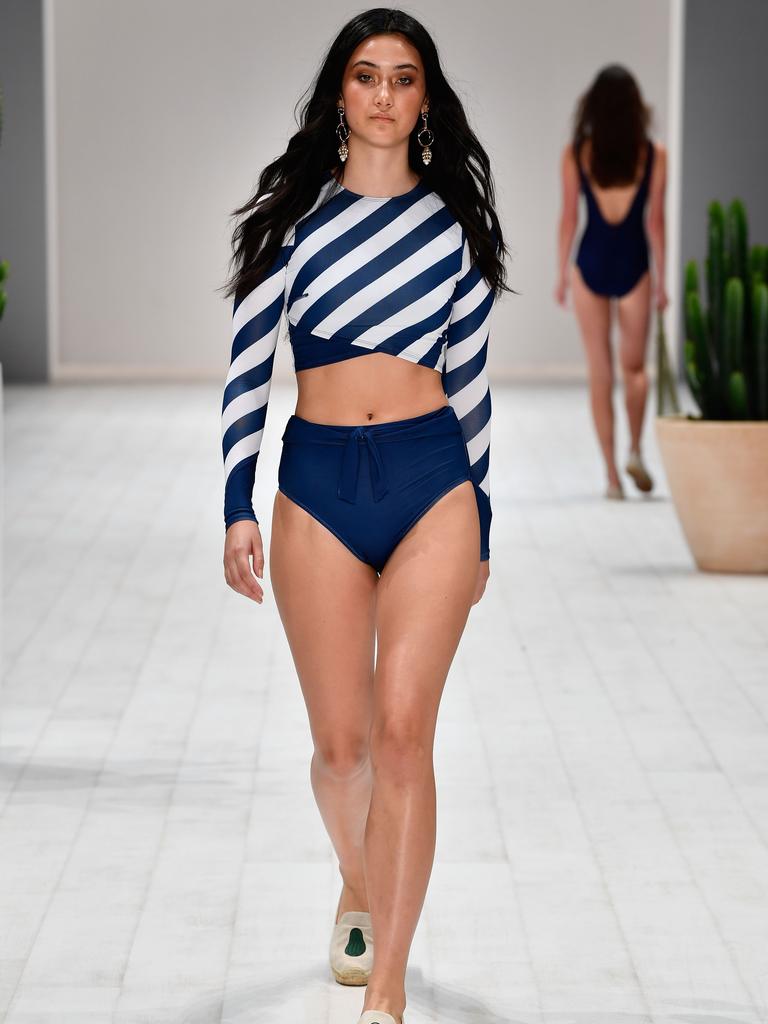 A model walks the runway in a design by duskii during the Swim show at Mercedes-Benz Fashion Week Resort 19 Collections at Carriageworks on May 14, 2018 in Sydney, Australia. (Photo by Stefan Gosatti/Getty Images)