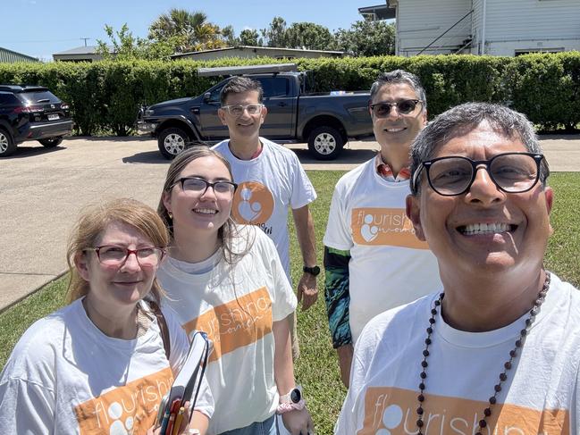 Donna Seri and her daughter Mia with Dr Rahul Dua, Dr Jay Iyer and and Professor Ajay Rane in Ingham. Picture: Supplied