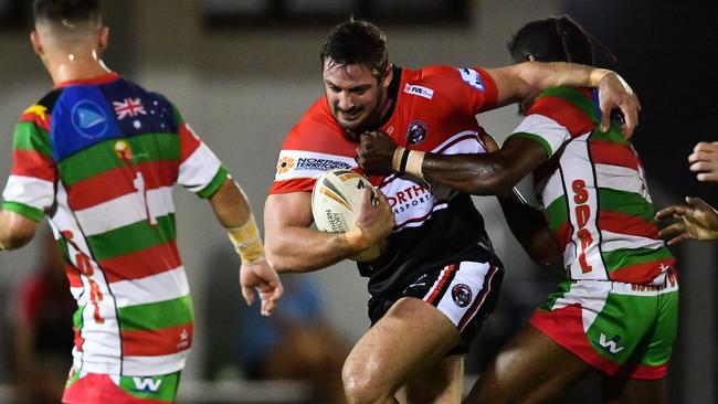 Brody Race on the charge for the Litchfield Bears against South Darwin. Picture: Pema Tamang Pakhrin