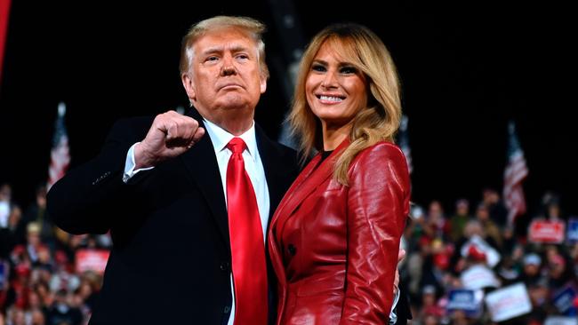 Donald Trump and wife Melania at Valdosta Regional Airport in Valdosta, Georgia, on Sunday (AEDT). Picture: AFP