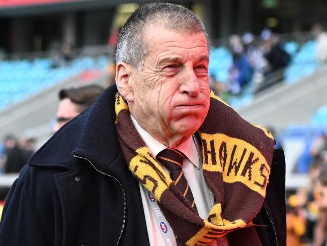 HOBART, AUSTRALIA - JULY 23: Jeff Kennett is seen during the round 19 AFL match between the North Melbourne Kangaroos and the Hawthorn Hawks at Blundstone Arena on July 23, 2022 in Hobart, Australia. (Photo by Steve Bell/Getty Images)