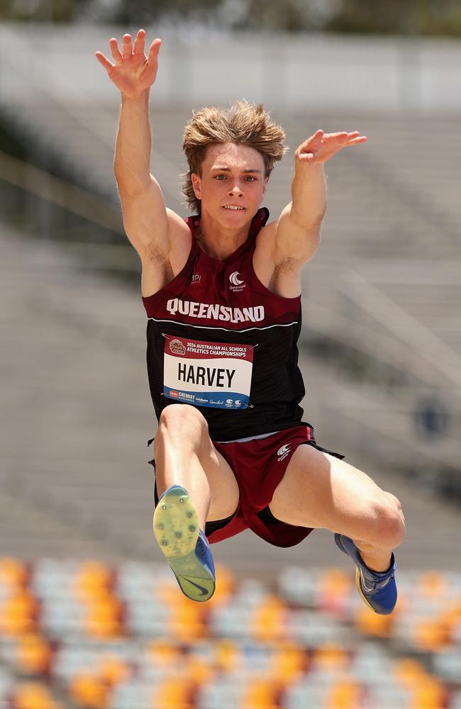 BTheodore Harvey of Queensland competes in the Boys' U17 Long Jump (Photo by Cameron Spencer/Getty Images).