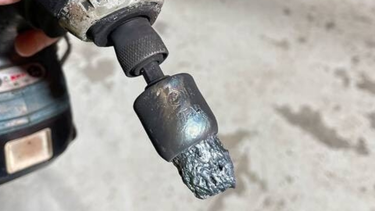 The arc flash melted and fused the metal brush attachment. Picture: NT WorkSafe