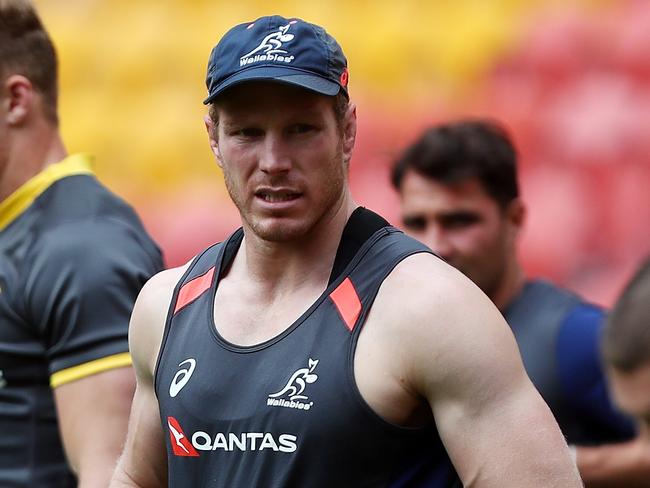 BRISBANE, AUSTRALIA - SEPTEMBER 07:  David Pocock looks on during an Australian Wallabies captain's run at Suncorp Stadium on September 7, 2018 in Brisbane, Australia.  (Photo by Chris Hyde/Getty Images)