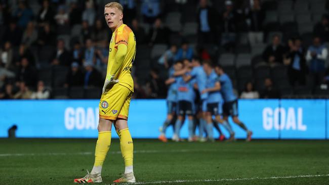 A despndent Tom Glover had a stunning night in between the posts, but one moment tore the Grand Final dream away. Picture: Brett Costello