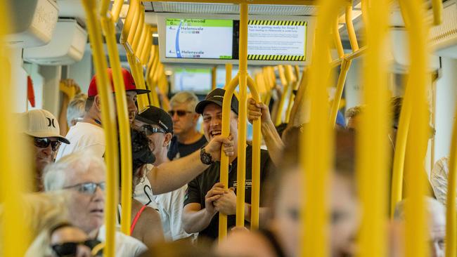 Opening morning of the Stage 2 of the Gold Coast light rail saw massive crowds pack onto trams. Picture: Jerad Williams