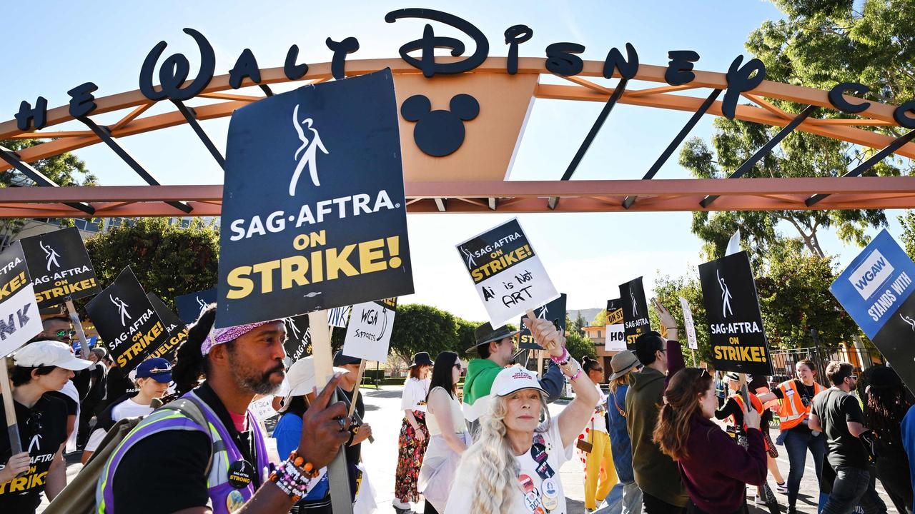 The Hollywood strike has ended after a tentative deal was struck. Actress Frances Fisher, pictured here alongside SAG-AFTRA members and supporters outside Disney Studios on November 1. Picture: AFP