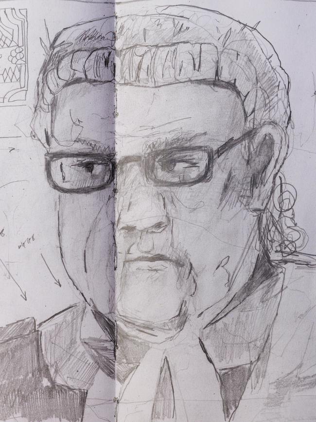 A copy of one of Artist Anthony Lister sketches during his court case. Picture: Justin Lloyd.