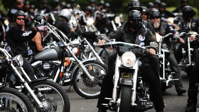 Bikies gather at Norwood Park Crematorium in Canberra.