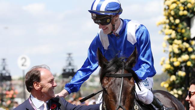 Jaameh, ridden by Mark Zahra, returns to scale after winning on Stakes Day. Pic: Michael Klein