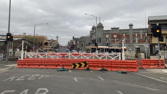 The Lydiard St level crossing in 2021, nearly one year on from the train accident.