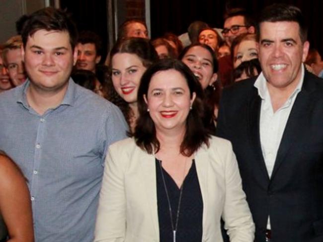 Joey Kaiser with Premier Annastacia Palaszczuk and Federal MP Milton Dick in 2017.