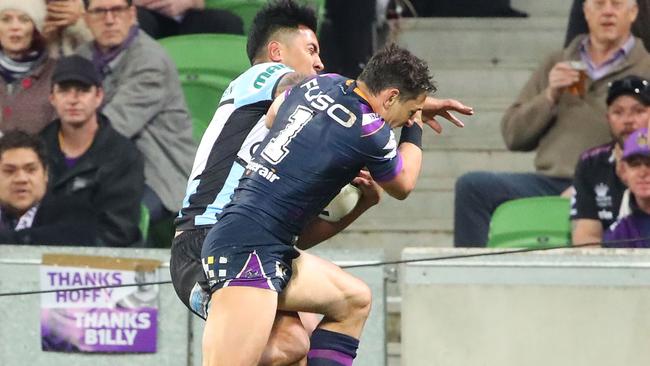 Billy Slater was issued with a shoulder charge ban for his hit on Sosaia Feki. Picture: Getty Images