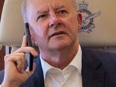 Anthony Albanese during a call on the prime ministerial plane.