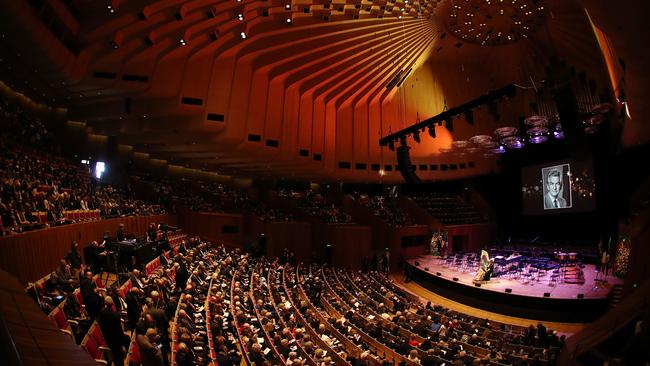 The state memorial service for the late former Australian prime minister Bob Hawke at the Sydney Opera House. Picture: Getty Images