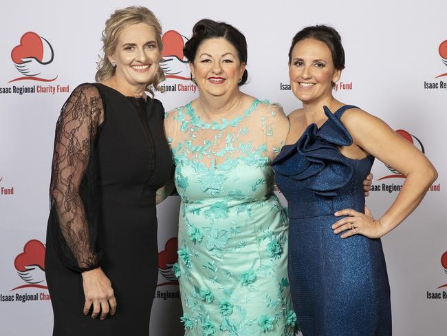 Tricia Hughes, Mayor Anne Baker and Nicole Money at the 2021 Mayor's Charity Ball, Moranbah.