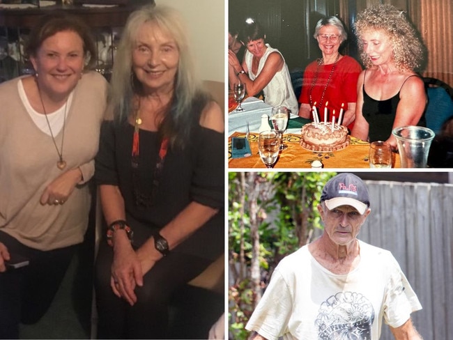 Clockwise from left: Cathy Hardy, left, with her cousin Beverley Brooker in 2017; Brooker at a gathering for her 50th birthday; Jon Winfield. Picture: Supplied/Liam Mendes