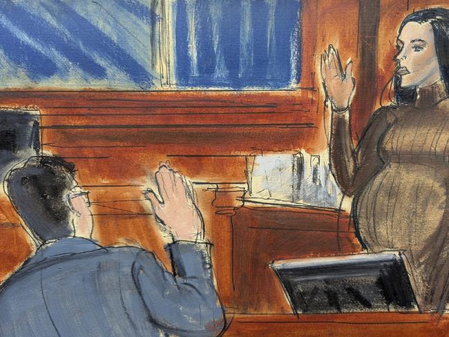 Cassie Ventura takes an oath before testifying in Manhattan federal court, Tuesday, May 13, 2025, in New York. (Elizabeth Williams via AP)