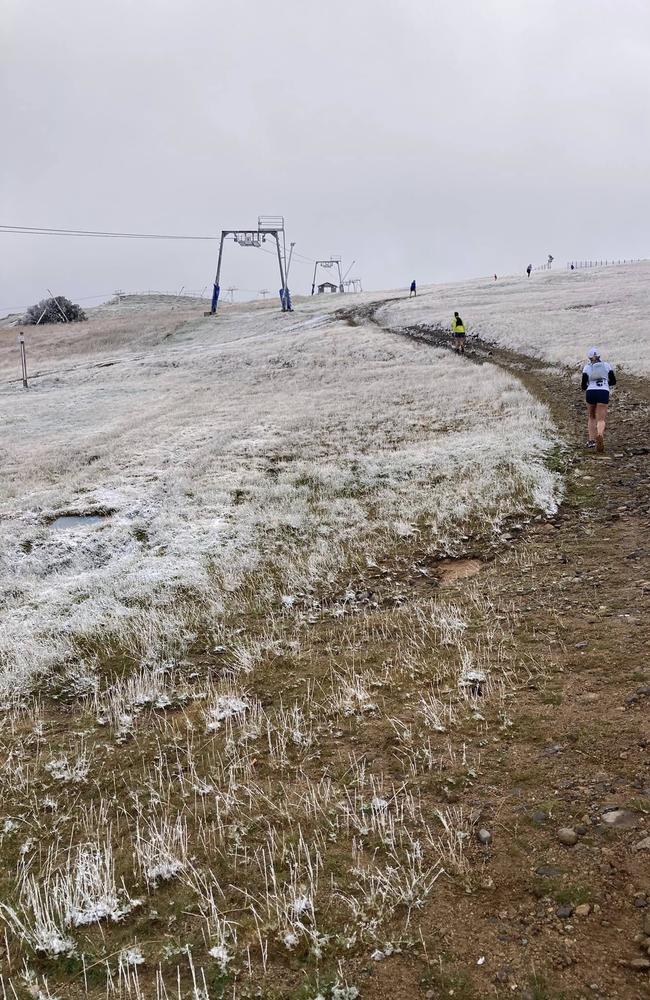 Unseasonal early winter weather and snowfall on Mount Buller over the weekend. Picture: Facebook