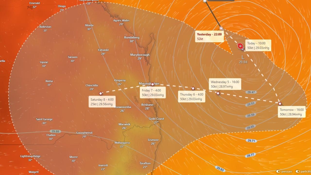 One model predicts Alfred to make landfall on the Sunshine Coast. Picture: Windy