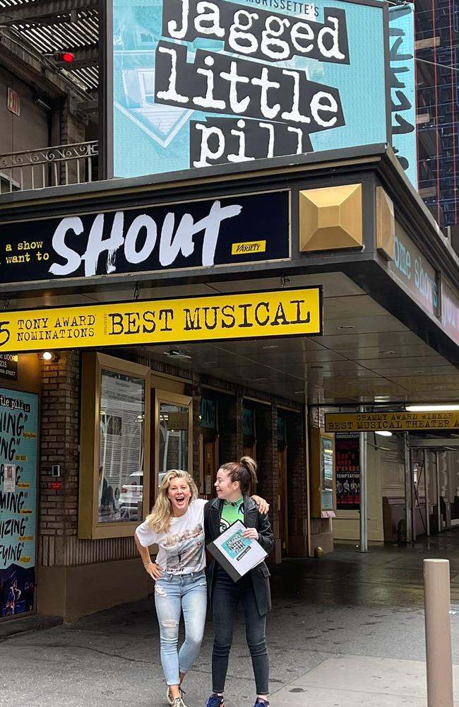 Natalie Bassingthwaighte and Maggie McKenna on Broadway. Picture: Leah Howard/Supplied