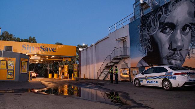 PALIs at Sip n Save Todd Tavern in Alice Springs on March 27, 2024 after it was damaged by rioting Red Centre residents. Picture: Pema Tamang Pakhrin