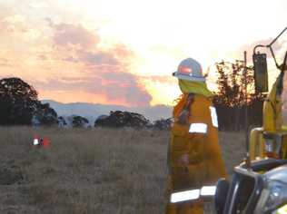 Rural firefighters on the scene of the blaze at Dalveen. Picture: Georja Ryan