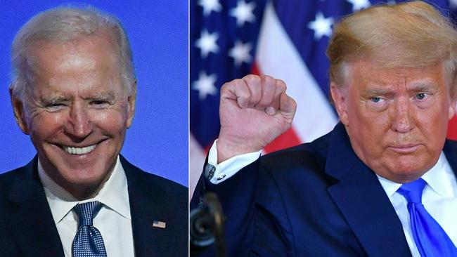 Donald Trump (right) has edged out Joe Biden to become the favourite to win the next presidential election at some London-based betting agencies. Picture: Angela Weiss and Mandel Ngan/AFP